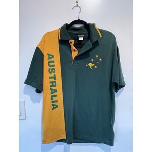Australian  Made Polo Shirt Men L Green Gold Kangaroo Stars Flag Olympic